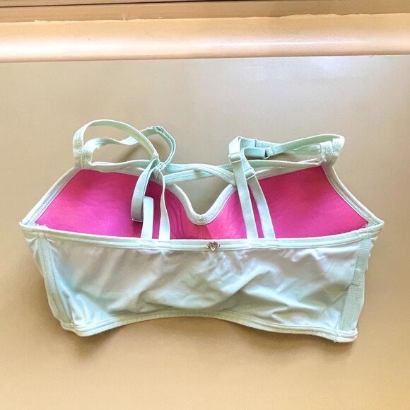 Victoria's Secret Pink Bra Bralette Medium Blue Green Cage Criss Cross Strappy - Picture 3 of 6